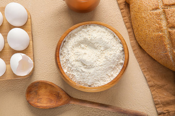Composition with ingredients for bakery on table