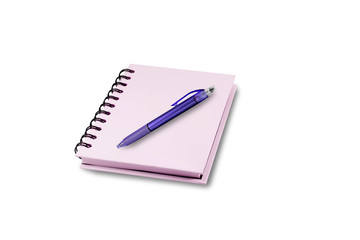 Blank notebook with pen and pencil isolated on white background.