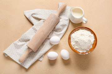 Composition with ingredients for bakery on table