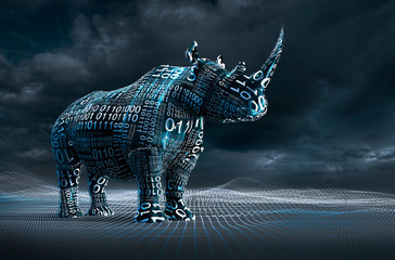 Computer generated image binary code over rhinoceroses