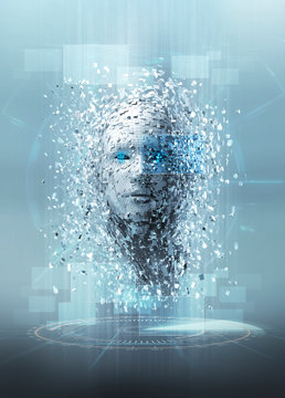 Artificial intelligence pieces forming face