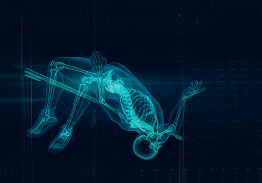 Computer generated image x-ray skeleton track field athlete high jumping