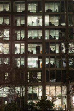 Urban highrise building at night