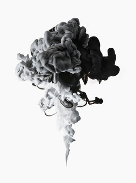 Black, white and gray ink formation on white background