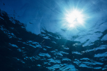 Sun shining over blue ocean, Vava'u, Tonga, Pacific Ocean