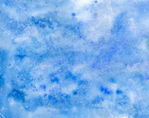 Watercolor background with paper texture. Watercolor blue fill.