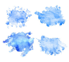 Fototapeta na wymiar Set of watercolor spots in blue.