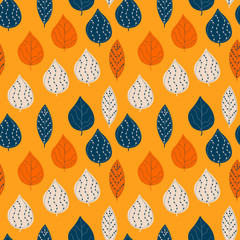 Abstract seamless texture with colorful decorated leaves, raster version