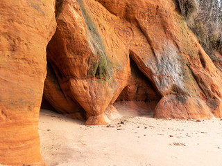 landscape with sandstone cliff fragments on blurred background