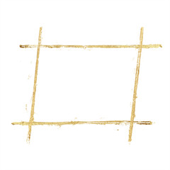 Golden grunge lines frame. Gold shiny glittering stripes on white background.