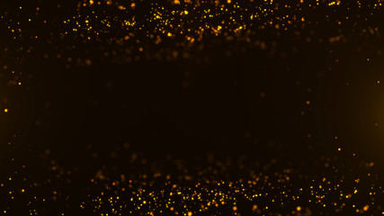 gold particles abstract background with shining golden floor particle stars dust.Beautiful futuristic glittering fly movement flickering loop in space on black background.