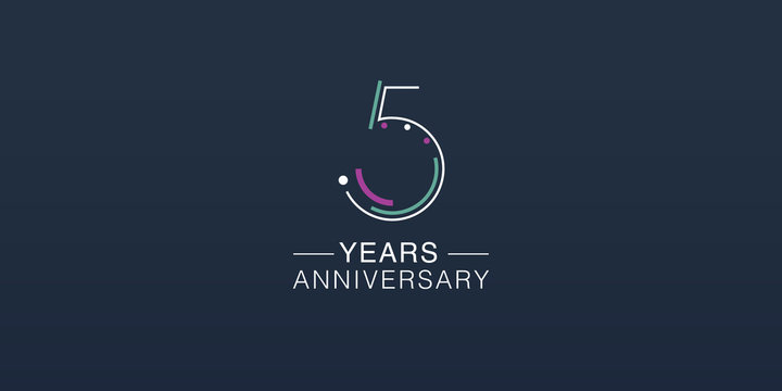 5 years anniversary vector icon, logo. Neon graphic number