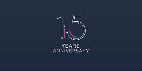 15 years anniversary vector icon, logo. Neon graphic number - obrazy, fototapety, plakaty