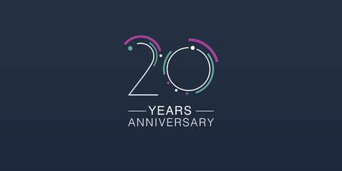 20 years anniversary vector icon, logo. Neon graphic number
