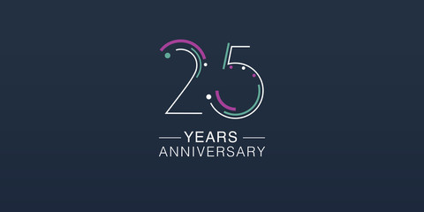 25 years anniversary vector icon, logo. Neon graphic number