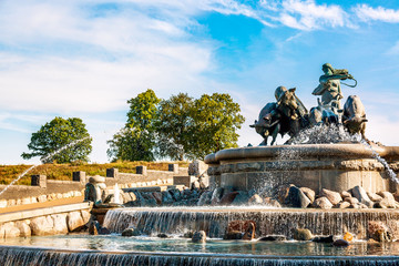 The Gefion fountain in Copenhagen, Denmark during summer sunny day