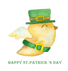 Watercolor Saint Patrick's Day illustration with green hat. For design, print or background.