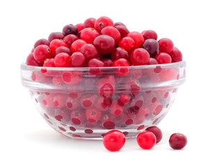 Bowl of cranberries isolated.