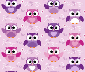 Obraz premium Seamless cute colourfull owl kids pattern background. Vector.