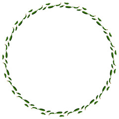Round frame with horizontal tasty cucumber. Isolated wreath on white background for your design
