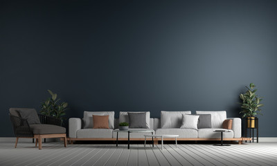 Modern minimal interior design of living room and bluewall pattern background 