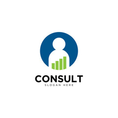 Business consulting logo template. Speech bubble and growth graph vector design.