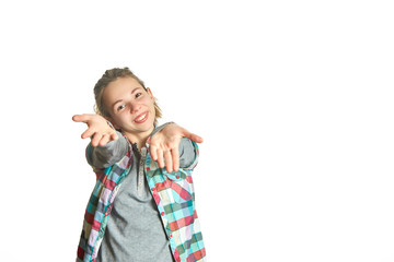 Fototapeta premium Emotional girl on a white background