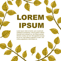 Flyer design with green autumn leaves on branches flat vector illustration on white background