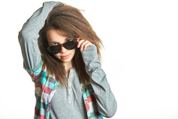  Emotional girl on a white background