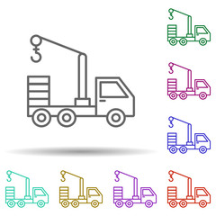 Fototapeta na wymiar Crane truck in multi color style icon. Simple thin line, outline vector of consruction machinery icons for ui and ux, website or mobile application