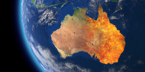 Australia wildfire crisis. Map of australia fires. 3D Rendering © ink drop
