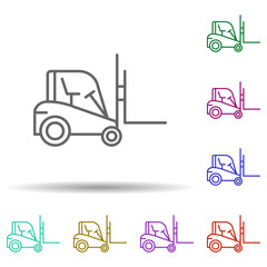 Industrial forklift in multi color style icon. Simple thin line, outline vector of consruction machinery icons for ui and ux, website or mobile application