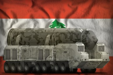 intercontinental ballistic missile with city camouflage on the Lebanon national flag background. 3d Illustration