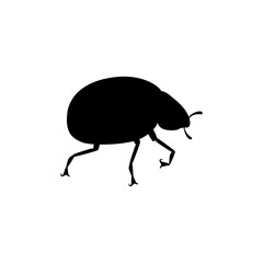 Black silhouette ladybug with closed shell beetle cartoon bug design flat vector illustration isolated on white background