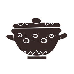 Decorative clay pan with ornament. Simple illustrations of antique tableware in scandinavian style Isolated dishes silhouette