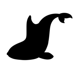 Black silhouette killer whale(Orcinus orca) cartoon animal design ocean mammal orca flat vector illustration isolated on white background