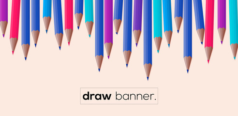 Draw banner with colorful pensils. Simple pencil banner