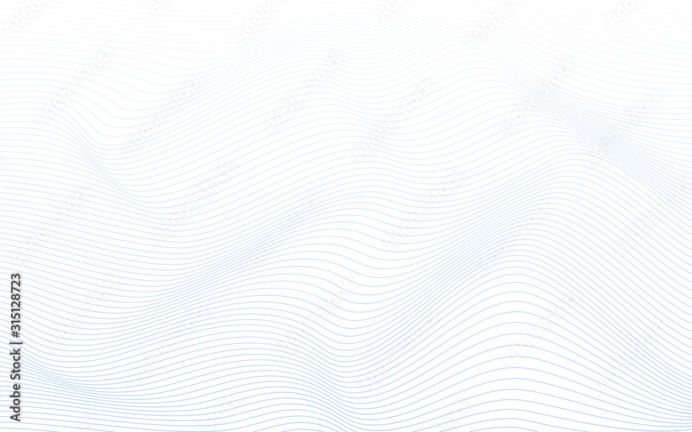 Wall mural blue minimal thin ocean wave curve abstract vector white background