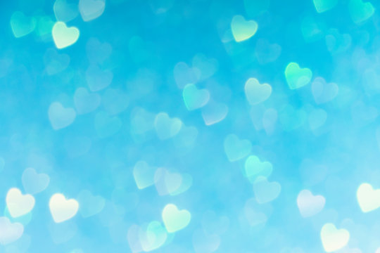 blue valentines day background with hearts bokeh, love concept wallpaper