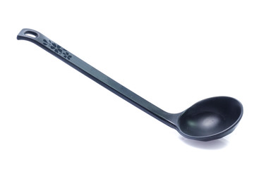 plastic black spoon, isolated on white background