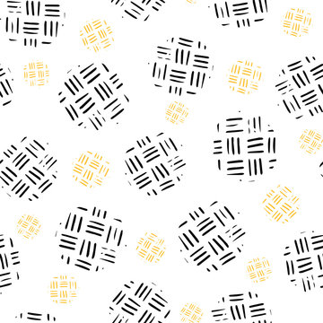 Seamless pattern with circle and a line handrawn structure on a light background. Vector repeating illustration.