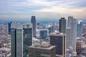 Aerial view of skyscrapers and other houses of a developed country.