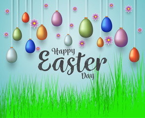 Happy Easter day, background with eggs. Vector illustration greeting card, ad, promotion, poster, flyer, web-banner, article