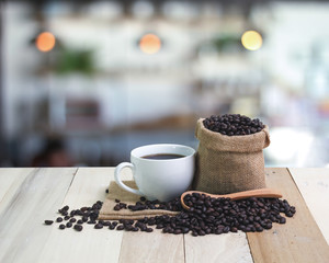 Hot Coffee cup  on the wooden table