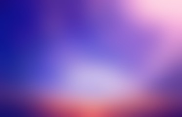 Sunlight in rainy clouds lilac sky over field landscape. Natural abstract empty background. Wonderful defocus illustration.