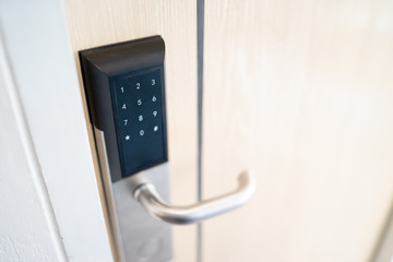 Digital knob door for access interior , Electronic digital door handle on wood door Hotel or apartment door