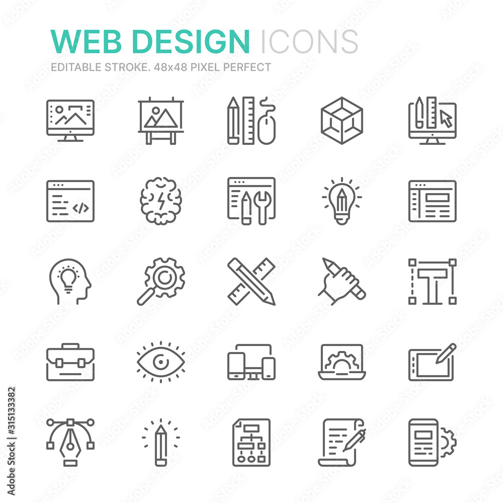 Fototapete Collection of web design and development related line icons. 48x48 Pixel Perfect. Editable stroke
