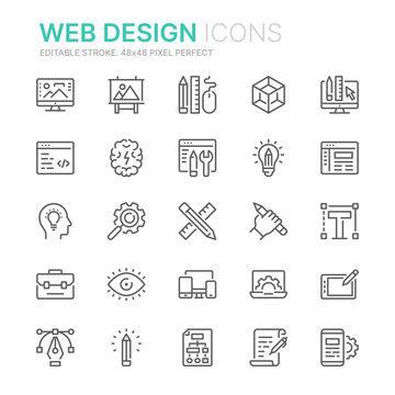 Collection of web design and development related line icons. 48x48 Pixel Perfect. Editable stroke