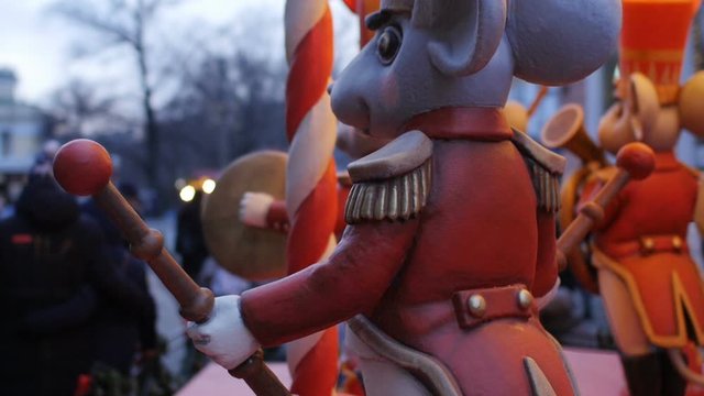 nutcracker mouse orchestra New Year's decoration of St. Petersburg, time lapse