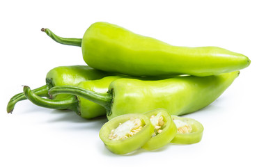 green pepper chilli isolated on white background clipping path